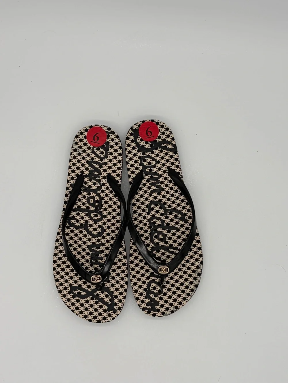 Sam Edelman Black & Cream Patterned Flip Flop Sandals